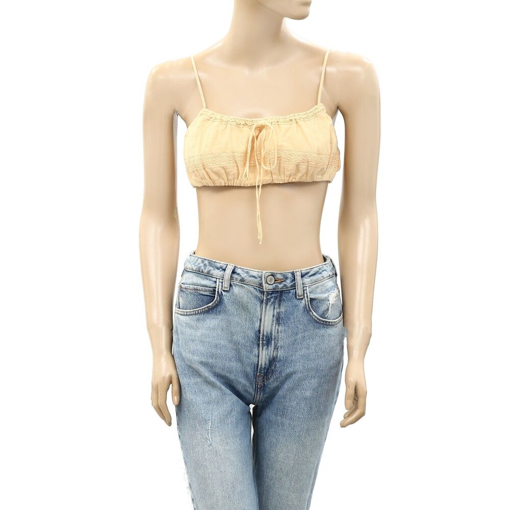 Free People Endless Summer Lace Cropped Bralette Top Cotton Cami Peach S 263980